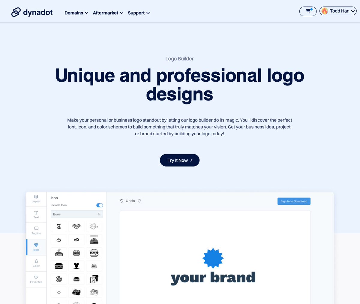 Our logo builder just launched. Comes free with every domain name.