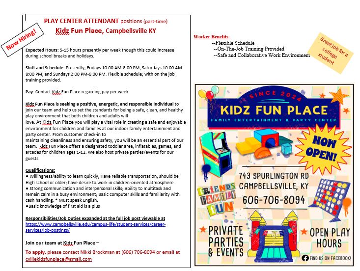 Gret part time job for a high school or college student in Campbellsville KY