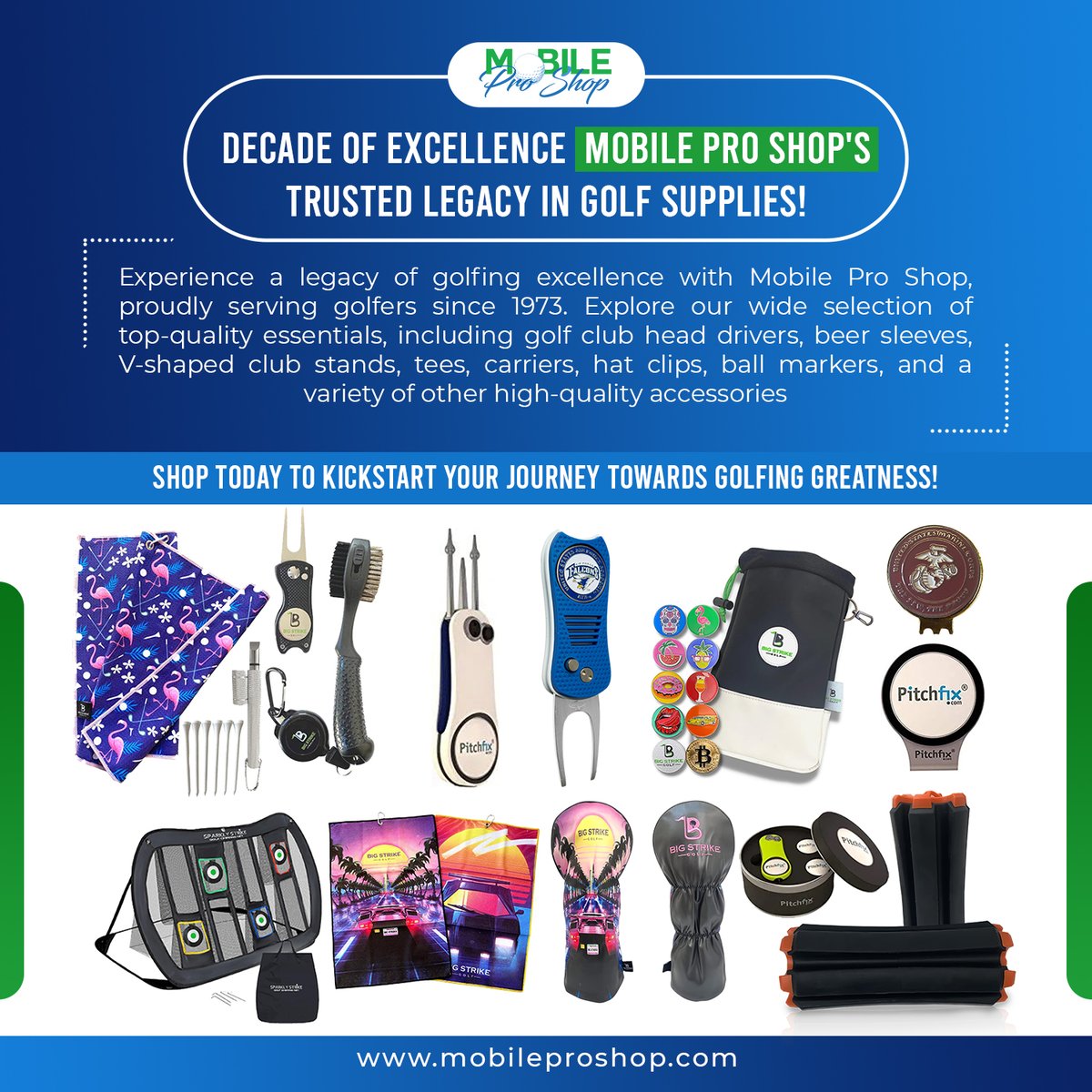 Decade of Excellence Mobile Pro Shop's Trusted Legacy in Golf Supplies!
#MobileProShop #GolfingEssentials #OutdoorLifestyle #SportingGoods #GolfGear #QualityProducts #GolfingCommunity #ShopNow #GolfEquipment #EnhanceYourGame #ExploreTheGreen