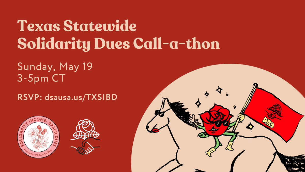 Time to put YALLIDARITY into action! Join us Sunday for a Texas-sized Solidarity Dues phonebank! We’re making calls to keep a member-funded DSA going strong.

We’ll have Budyoncé in the house, a chance to win a solidarity veladora & more! See yall there 🤠dsausa.us/TXSIBD