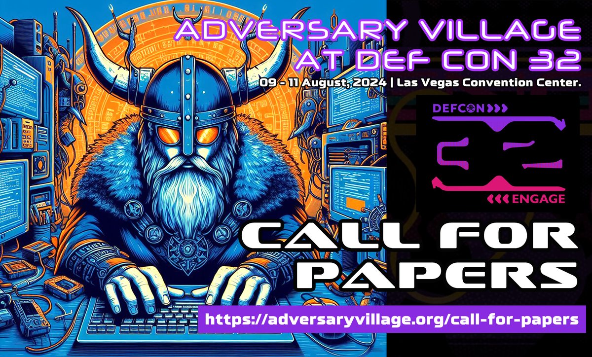 AdversaryVillag's tweet photo. Here is an amazing news for all hackers and security professionals out there! This year, the selected talks will be hosted in the #DEFCON #CreatorStage!
Call for papers for #AdversaryVillage at @defcon 32 is still open, hurry up and submit your talks before 31st May. The call for workshops will be closed by 20th June.
We are looking forward to your amazing content on: #AdversarySimulation #PurpleTeaming #AdversaryEmulation #Tactics #Tradecraft 

Submit your proposals here: https://t.co/2D8cl49F6a
#WeEngage #DEFCON32