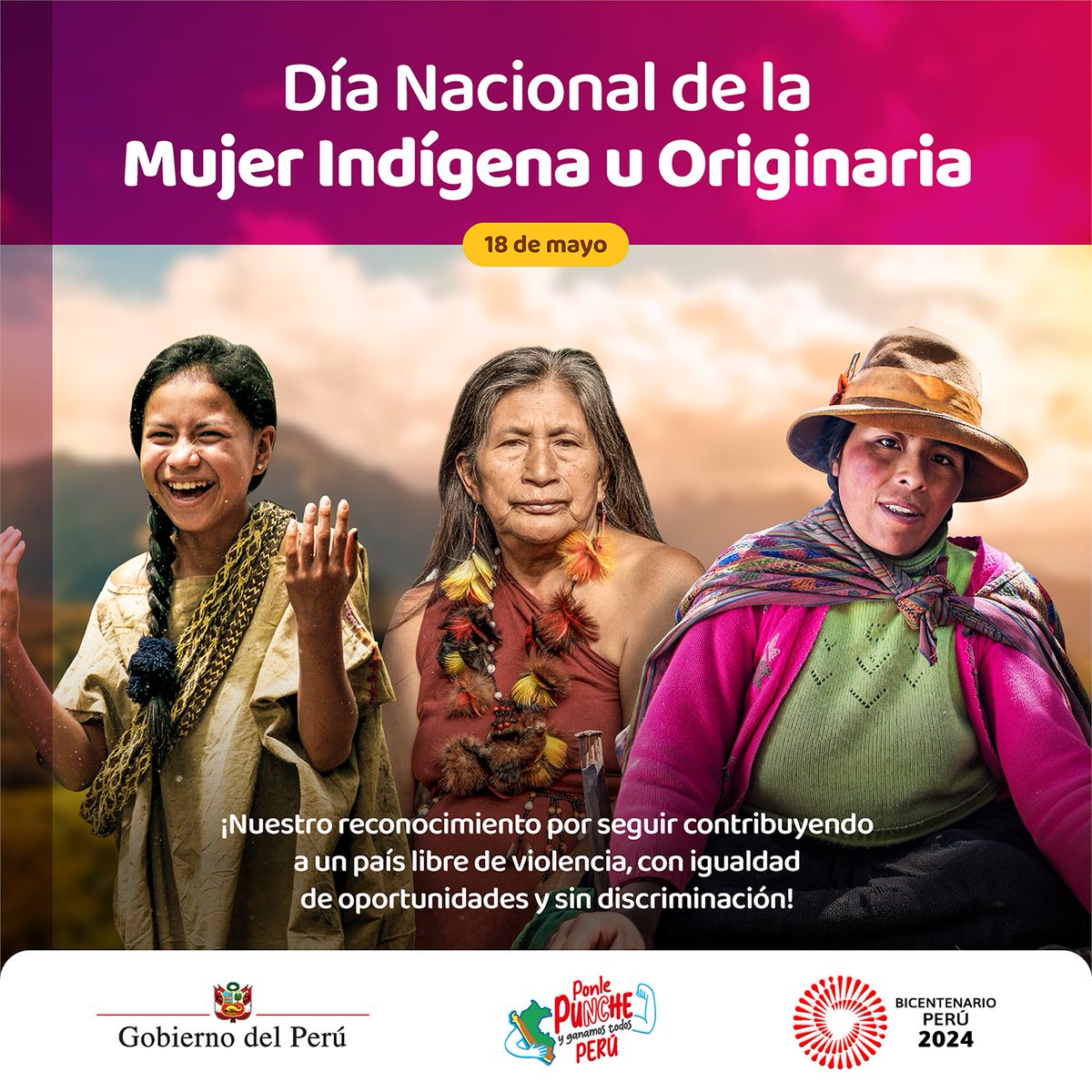 Día Nacional de la Mujer Indígena | El Perú cuenta con más de 3 millones de peruanas que son #OrgullosamenteIndígenas, ya que se autoidentifican como parte de estos pueblos. El Gobierno reafirma su compromiso en construir y valorar la diversidad cultural, sin estereotipos.