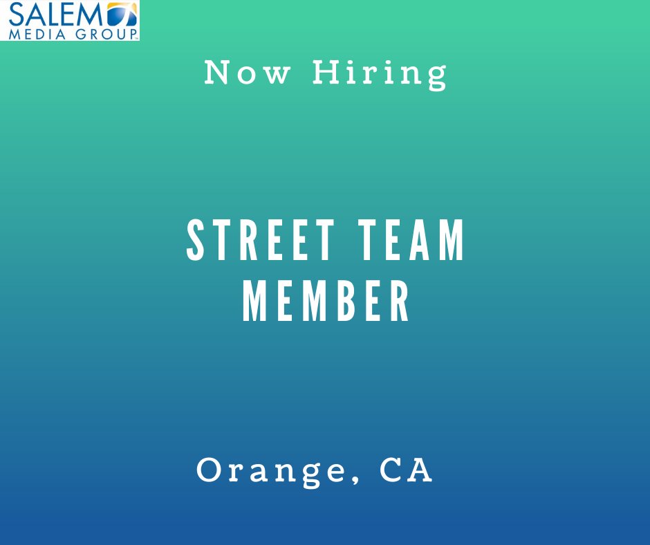 Salem Media Group is hiring a part-time Street Team Member in Orange, CA. For more information about this opportunity & to apply online, please visit careers-salemmedia.icims.com/jobs/3198/stre…. #job #media #radio #sales #digital #broadcast #hiring #salemmediagroup