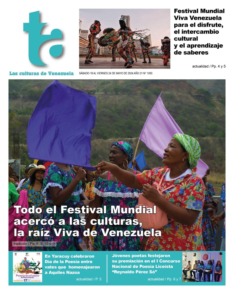 #17May | En #Todasadentro estamos con las culturas del pueblo, celebrando el #FestivalMundialVivaVenezuela 

Descarga la edición 1093 en el siguiente enlace 👇🏾
…dentrosemanarioculturas.wordpress.com/2024/05/17/tod…

Sigue el hilo 🧵 para conocer más del contenido 🇻🇪📳📰 
_
@NicolasMaduro 
@VillegasPoljak