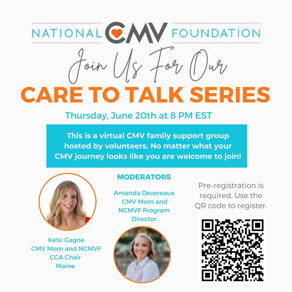Mark your calendars for our next 'Care to Talk' session. 💙 Join our CMV family support group on June 20th at 8 PM EST. 🗓️ Pre-registration is required. You can register here: ow.ly/XiJl50RcvGA For questions email: amanda.devereaux@nationalcmv.org #StopCMV #CMVAwareness