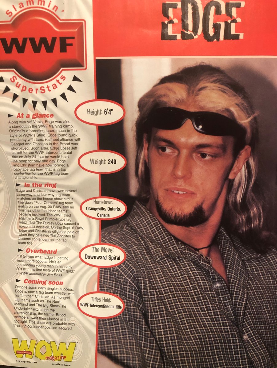 Edge from WOW magazine issue 8 #edge #wrestling #attitudeera #90swrestling #classicwrestling #wwe #wwf #aew #adamcopeland #wwehof #wowmagazine #worldofwrestlingmagazine