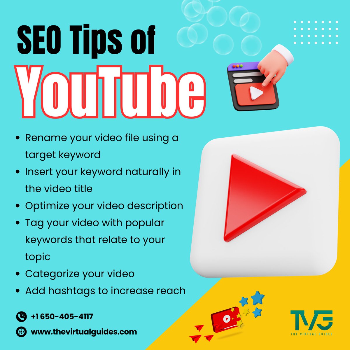 The Power of SEO for Your YouTube Channel!

Ready to dominate YouTube with killer SEO strategies? 🌟 Contact us today at +1 650-405-4117 or visit thevirtualguides.com to learn more!

#youtubemarketing #youtube #youtuber #digitalmarketing #youtubers #youtubechannel