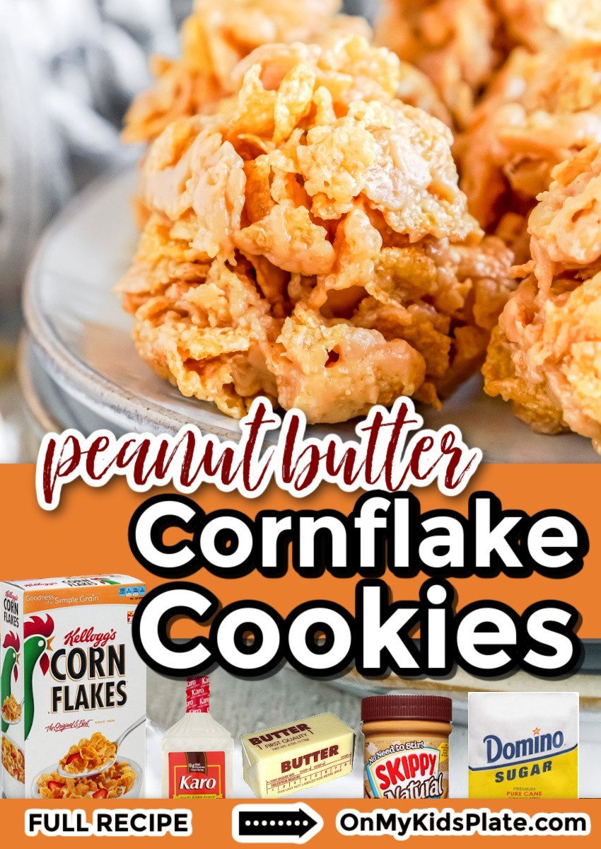 Gooey Peanut Butter Cornflake Cookies  onmykidsplate.com/cornflake-cook… Only five ingredients for these sweet, chewy, peanut buttery melt in your mouth cookies! #nobake #cookies #peanutbutter