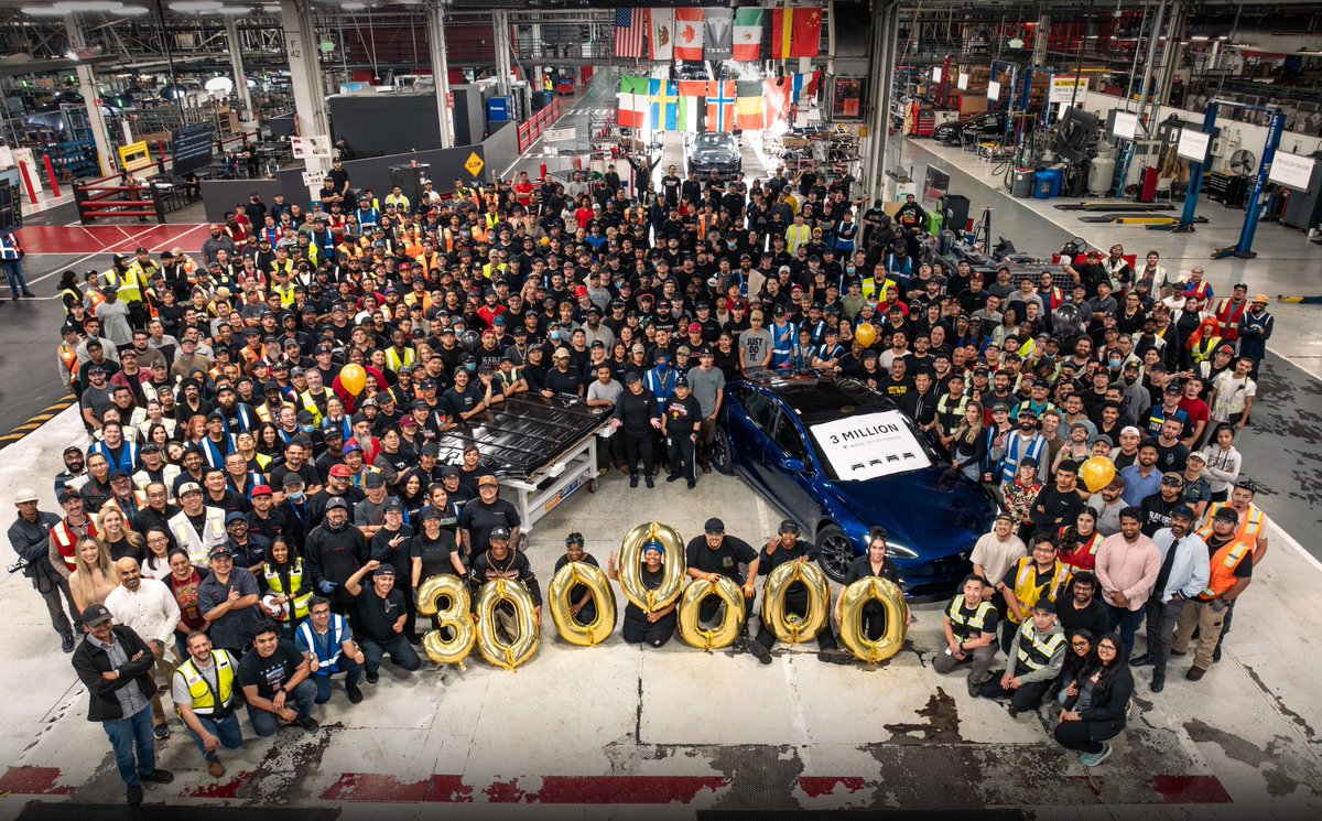 Congrats Tesla Fremont + Giga Nevada on building their 3 millionth car!