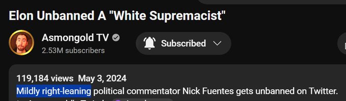 Shoutout when asmon called nazi nick fuentes 'mildly right leaning' 2 weeks ago btw