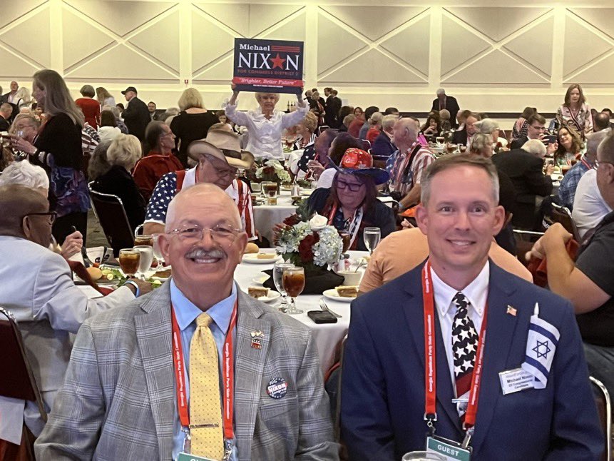 MargoinWNC's tweet photo. @MikeTheNix and @realDavidMNixon are about to see NC LT Gov Mark Robinson speak at the @GaRepublicans convention!

Enjoy! https://t.co/D4ijdNFCMs