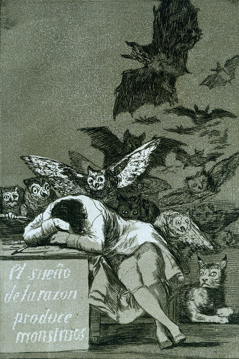 'The Dream of Reason Brings forth Monsters' by Francisco Goya, 1799 #franciscogoya #painting