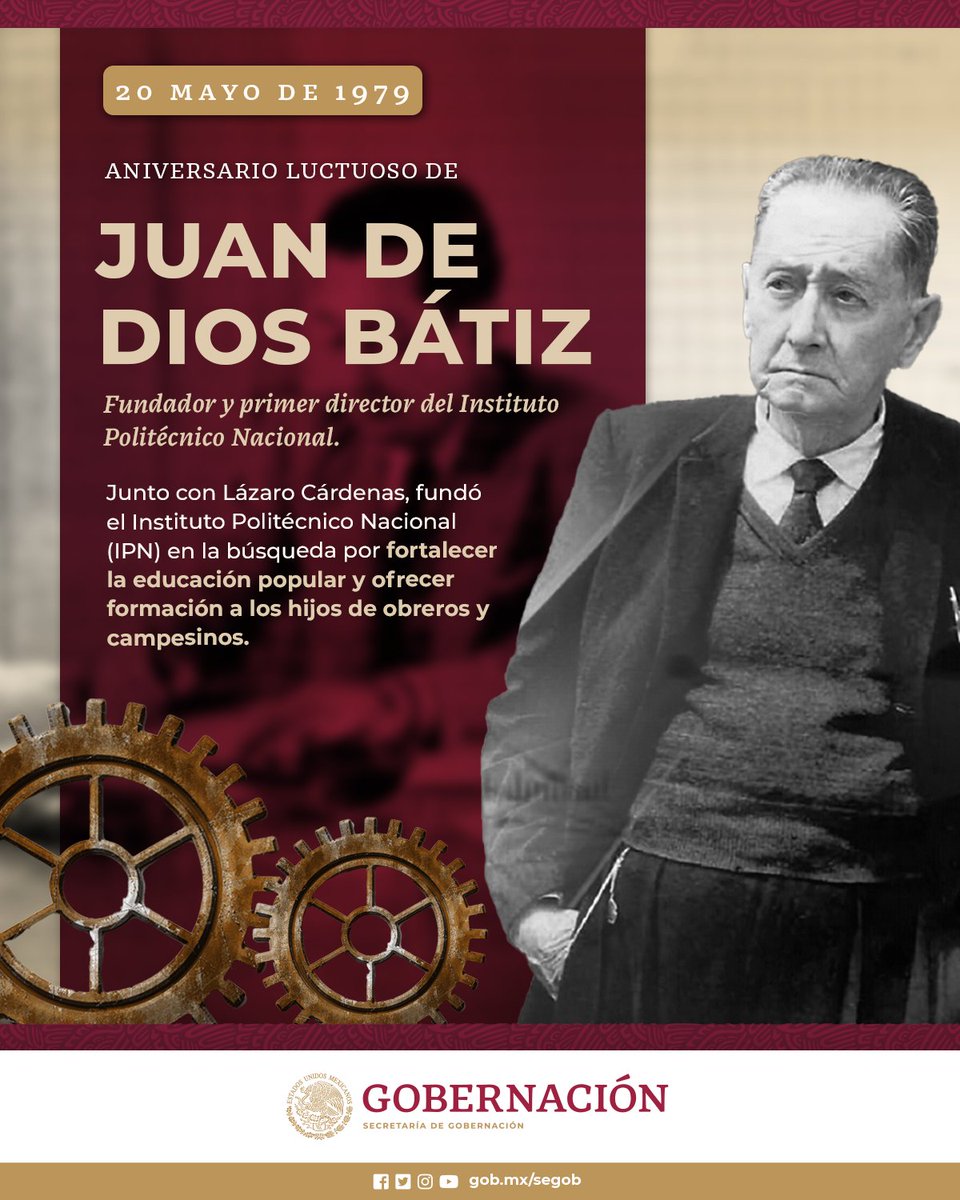 #SabíasQue #JuanDeDiosBátiz fue un visionario patriota, #maestro íntegro, fundador y director del @IPN_MX. En su honor, el Consejo General Consultivo les otorga a los maestros que cumplen 30 años de servicio, la medalla que lleva su nombre.