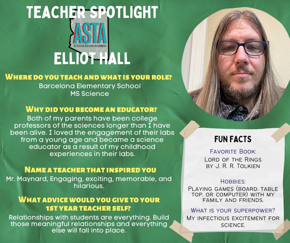 In the home stretch for the 23-24 school year and we're celebrating more educators in our #TeacherSpotlight Congrats to #ASTAmazing Elliot Hall, MS Science Teacher at Barcelona ES @AlhambraESD, for the week of May 23-29 🌟