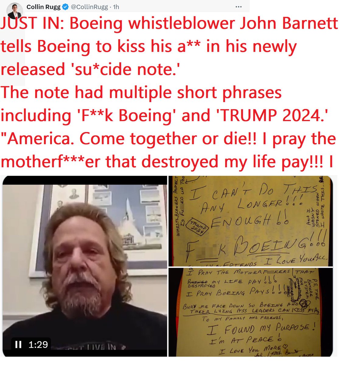 🇺🇸❤️PATRIOT FOLLOW TRAIN❤️🇺🇸

🇺🇸❤️HAPPY RED FRIDAY EVENING !❤️🇺🇸

🇺🇸❤️DROP YOUR HANDLES ❤️🇺🇸 

🇺🇸❤️FOLLOW OTHER PATRIOTS❤️🇺🇸

🔥❤️LIKE & RETWEET IFBAP❤️🔥

🇺🇸❤️PRAY FOR TRUMP❤️🇺🇸

JUST IN: Boeing whistleblower John Barnett tells Boeing to kiss his a** in his newly released