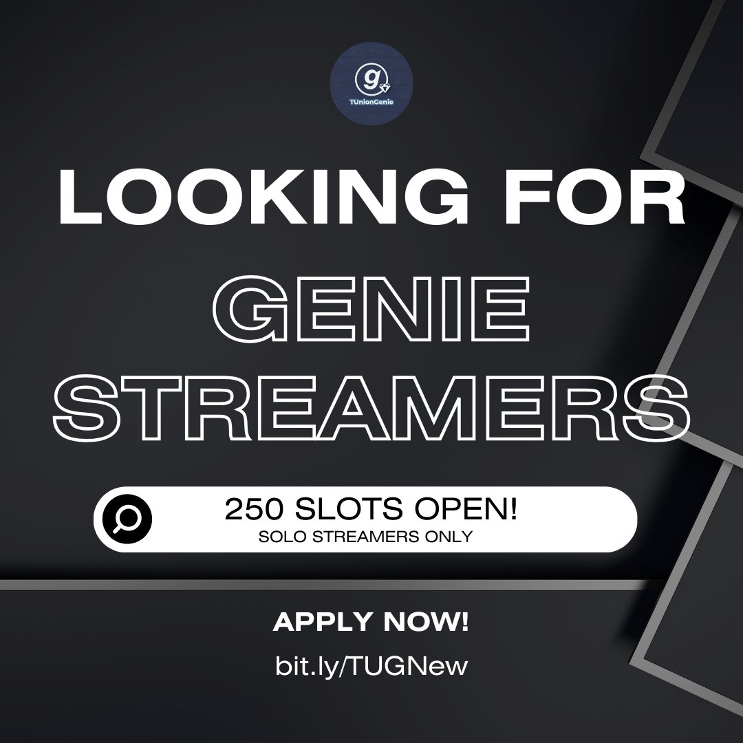 TUnionGenie's tweet photo. GENIE STREAMERS RECRUITMENT NOW OPEN! ‼️
We are looking for 250 streamers for 'KING KONG'. If you are NEW streamer interested to join, kindly register using our from below.
🔗 https://t.co/zMoNxtOTTF
For our OLD streamers, kindly send us a message on Discord!
#TREASURE https://t.co/ILydm7e3vJ
