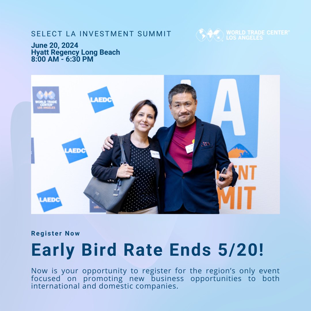 ⭐ EARLY BIRD ENDS THIS MONDAY 5/20 ⭐ Join us on June 20th in the City of Long Beach for Select LA, Southern California’s premier international investment summit! To RSVP, visit our website 👉 bit.ly/43De3k5