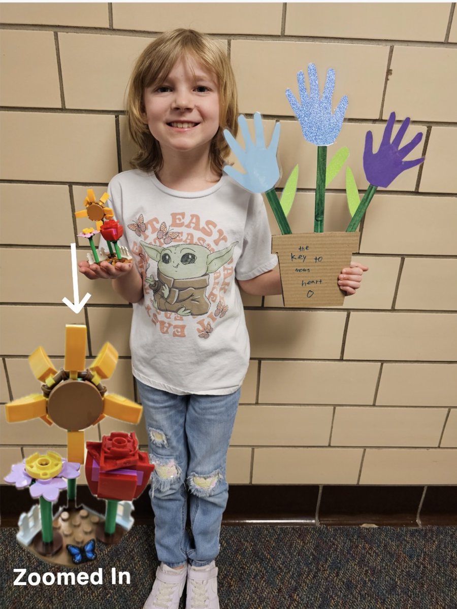 Washington Elementary School second grader Eliza Olson got creative in preparation for Mother's Day last week. She created flowers out of Legos and paper hand cutouts.