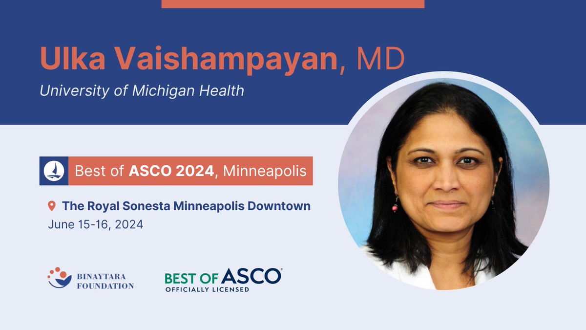 Looking forward to @DrVaishampayan's (@umichmedicine) Prostate Cancer talk at the #BestofASCO24 review conference in Minneapolis! 🗓️ June 15-16, 2024 📍 The Royal Sonesta Minneapolis Downtown ➡️ education.binayfoundation.org/content/best-a… #ASCO #CME #oncology #prostatecancer #cancer #cancercare