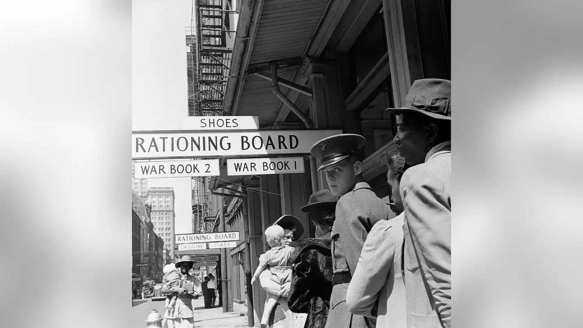 On line for ration books in New Orleans during 'the war.'