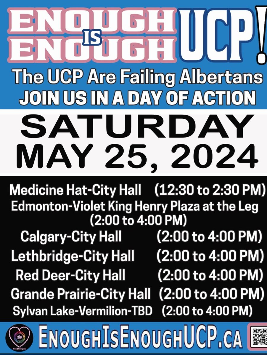 We at Albertans Against Extremism are reminded daily of the UCP agenda to tear apart Alberta. We are working on our agenda, BUT we must say if you want to make a difference today. Attached below is where you need to be on May 25. Alberta is your province. Fight for. Say no to UCP