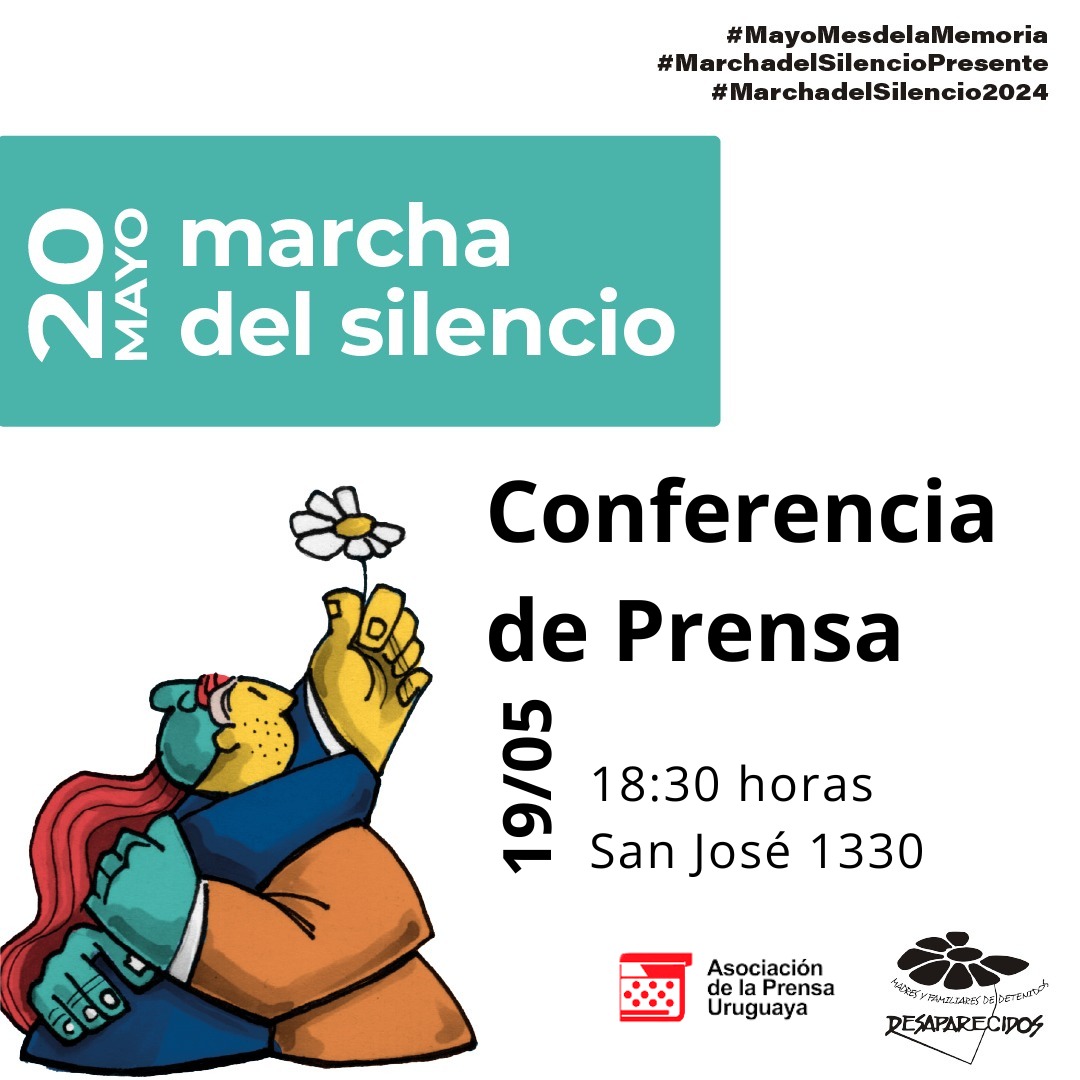 Les invitamos a una nueva Conferencia de Prensa, en el marco de la 29a Marcha del Silencio.

📷 Domingo 19/05

📷 18:30 horas

📷 San José 1330 (sede de APU)