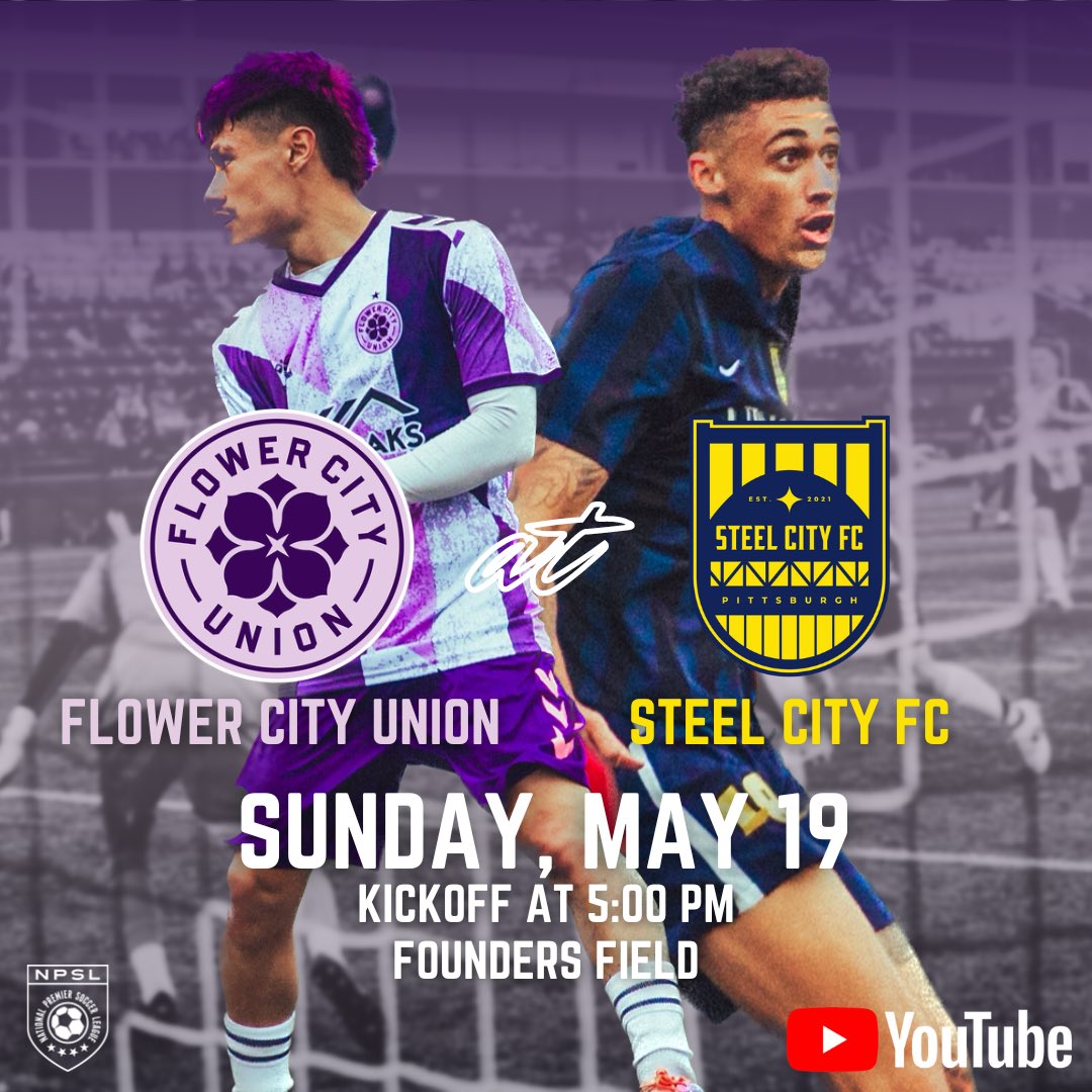 We are back in action on Sunday as we head to Pittsburgh for a rematch with @SteelCityFC. Match will be streamed live on YouTube.

#uptheunion #flowercityunion