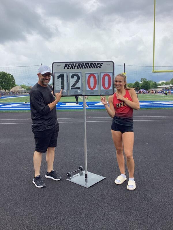 A second congratulations to Bailey Miller, who, in qualifying for next week's OHSAA Regional Track & Field Meet, shattered her old school record by jumping 12' today. Simply amazing, Bailey!!