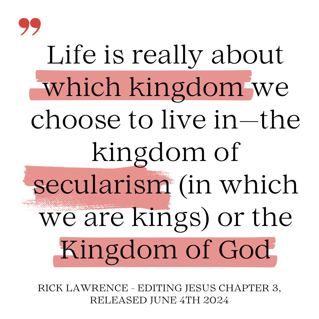 Which kingdom are you choosing to live in? In the kingdom of secularism we are our own kings. In the Kingdom of God, Jesus is our King.

Explore what freedom looks like in the tension between two kingdoms—in my new book Editing Jesus, releasing June 4th!

#christianbook