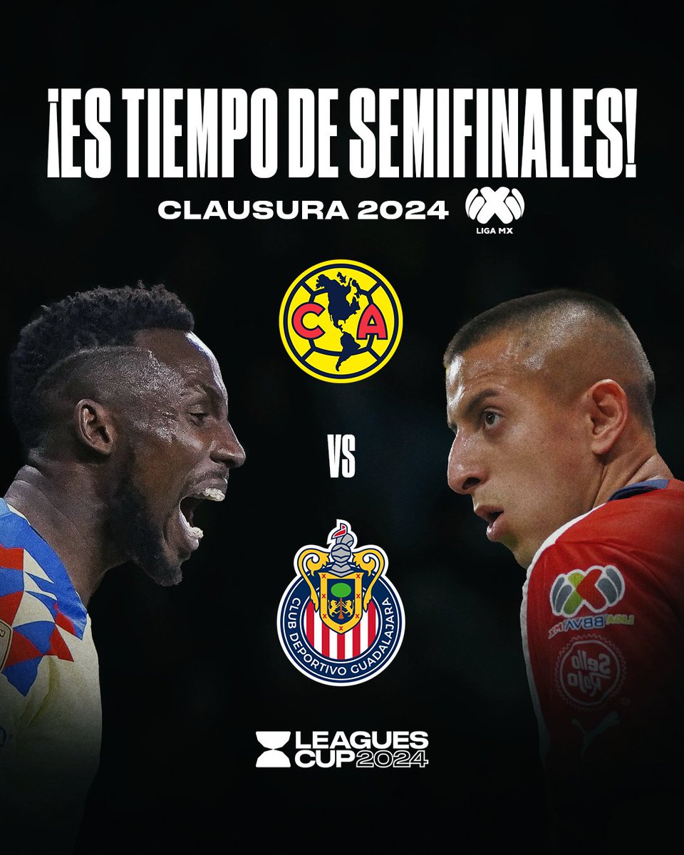 ¡@ClubAmerica 🆚 @Chivas! 🤩 ¡Clásico de México! 😍 ¡Y en semifinales! 😱 ¿Qué equipo se quedará con el boleto a la final de la Liga BBVA MX? 🦅 🐐 🔜 #LeaguesCup2024