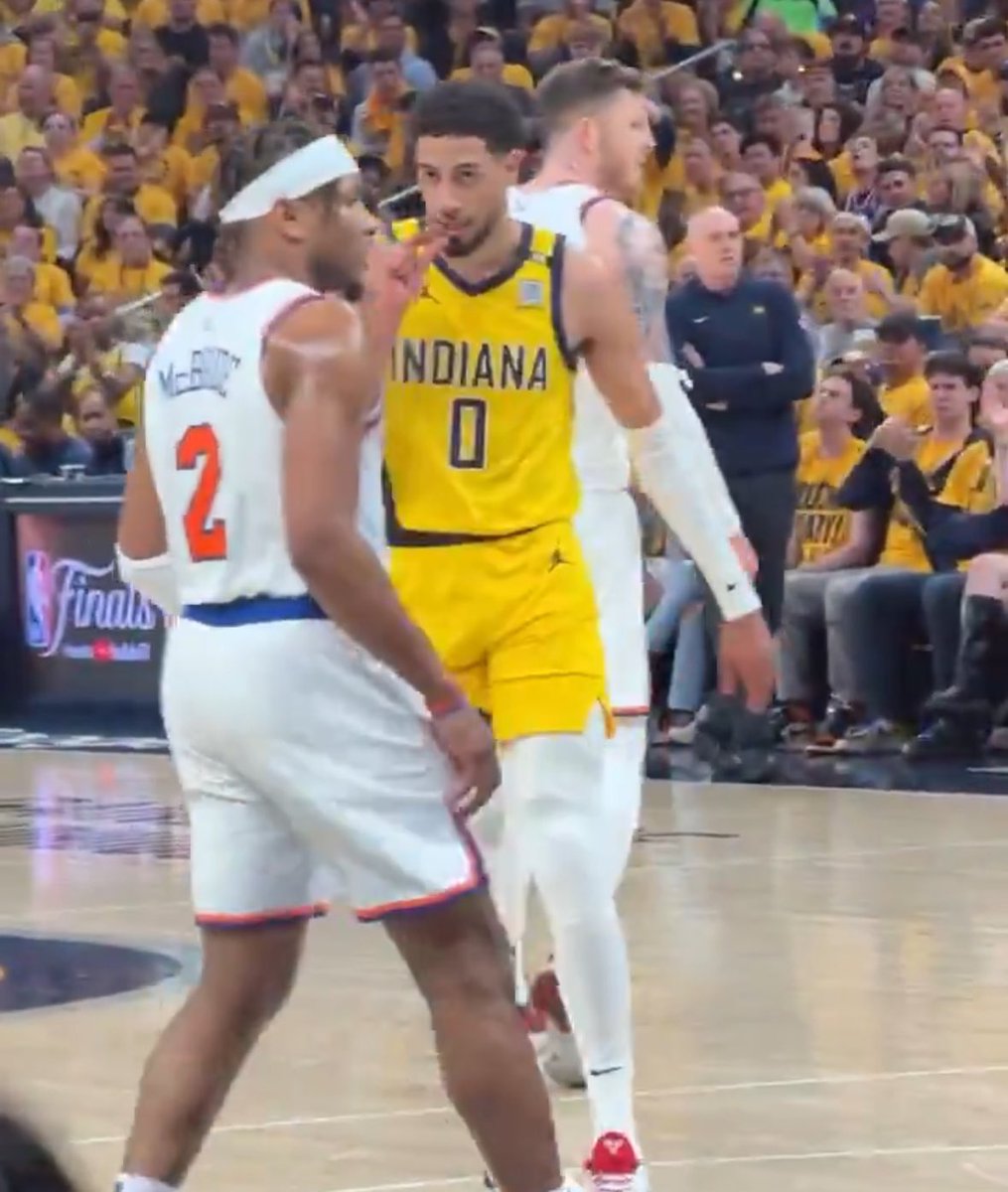 Tyrese Haliburton calling Miles McBride small right to his face is crazy 😂 (h/t @espn)