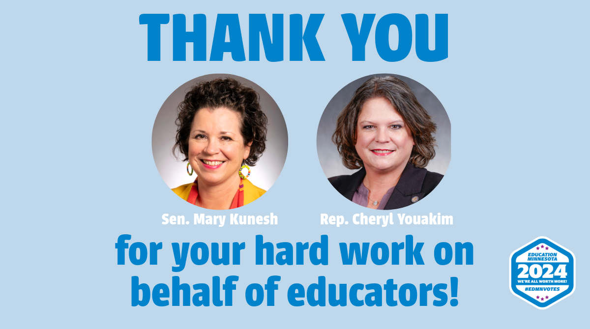 THANK YOU @marykunesh9 and @clyouakim for your leadership! The education finance bill passed by the Legislature tonight will help educators better afford their lives and continue to meet the rising needs of students and their profession. #mnleg #edmnvotes