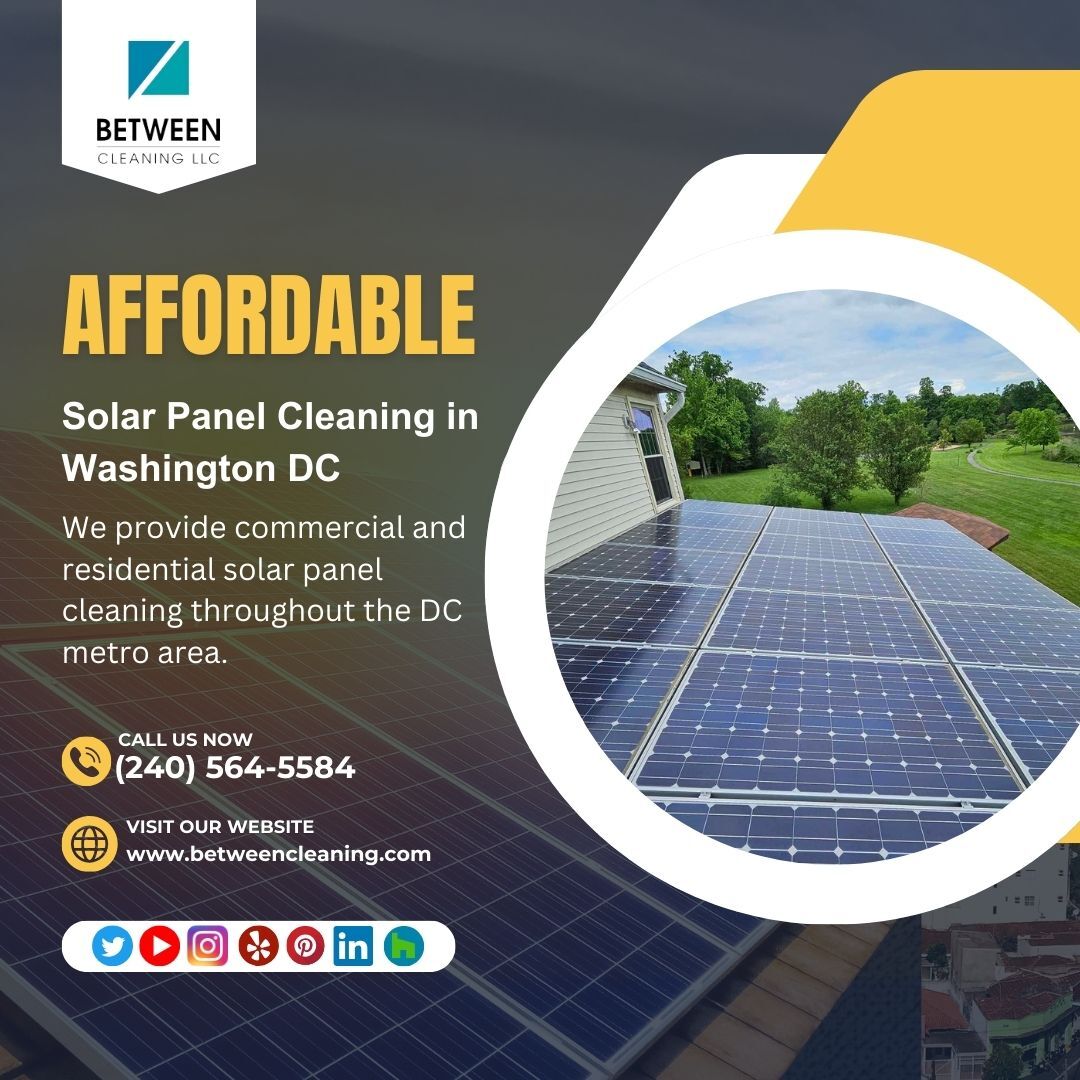 Keep your solar panels efficient and your energy bills low! Get affordable solar panel cleaning in Washington DC. Our expert team ensures your panels are spotless and performing at their best. Book now and see the difference #EcoFriendly #CleanEnergy #SolarPower #EnergyEfficiency