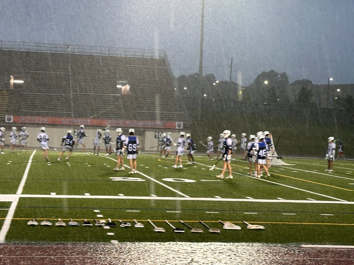 4A Men’s Lacrosse Championships will start at about 8:10pm. Slight lightening delay and teams are warming up now. @GreenLevelHigh matching up against @LNHS_Athletics ☔️🌧️ Thank you Mother Nature!