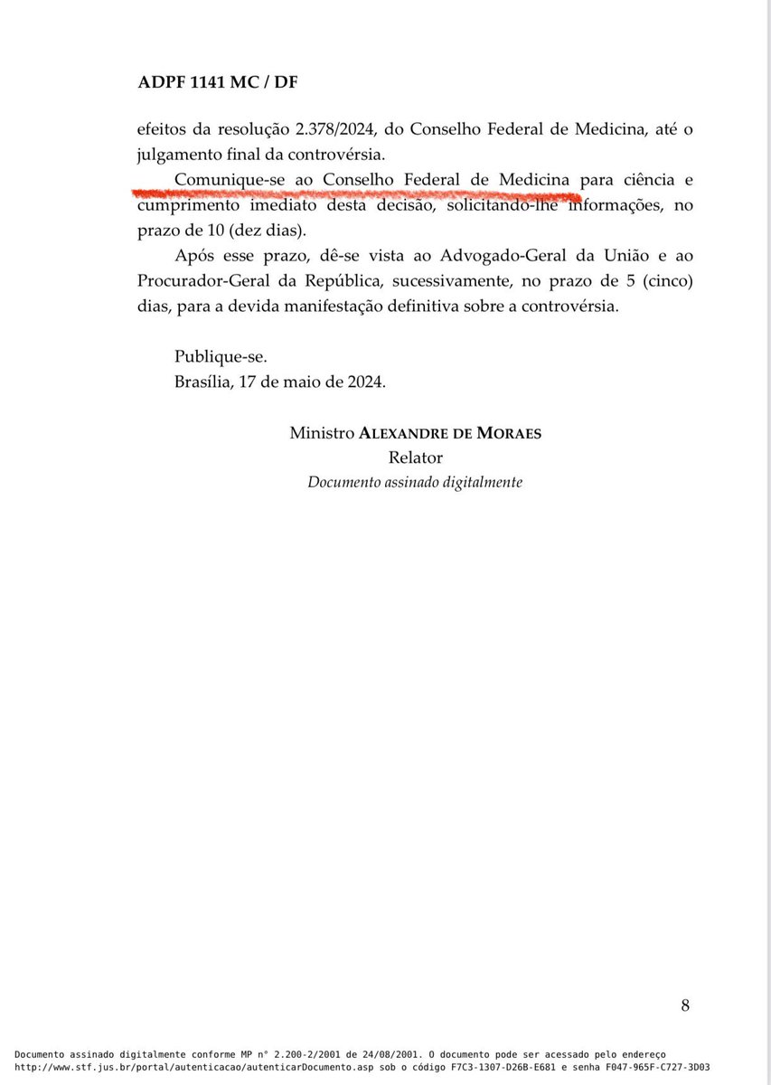 🚨O ministro Alexandre de Moraes suspendeu, uma resolução do Conselho Federal de Medicina (CFM) que impedia que médicos matassem bebês após 22 semanas de gestação, atendendo a pedido protocolado pelo PSOL. ➡️ Ativistas de esquerda fizeram pressão para o Judiciário derrubar a