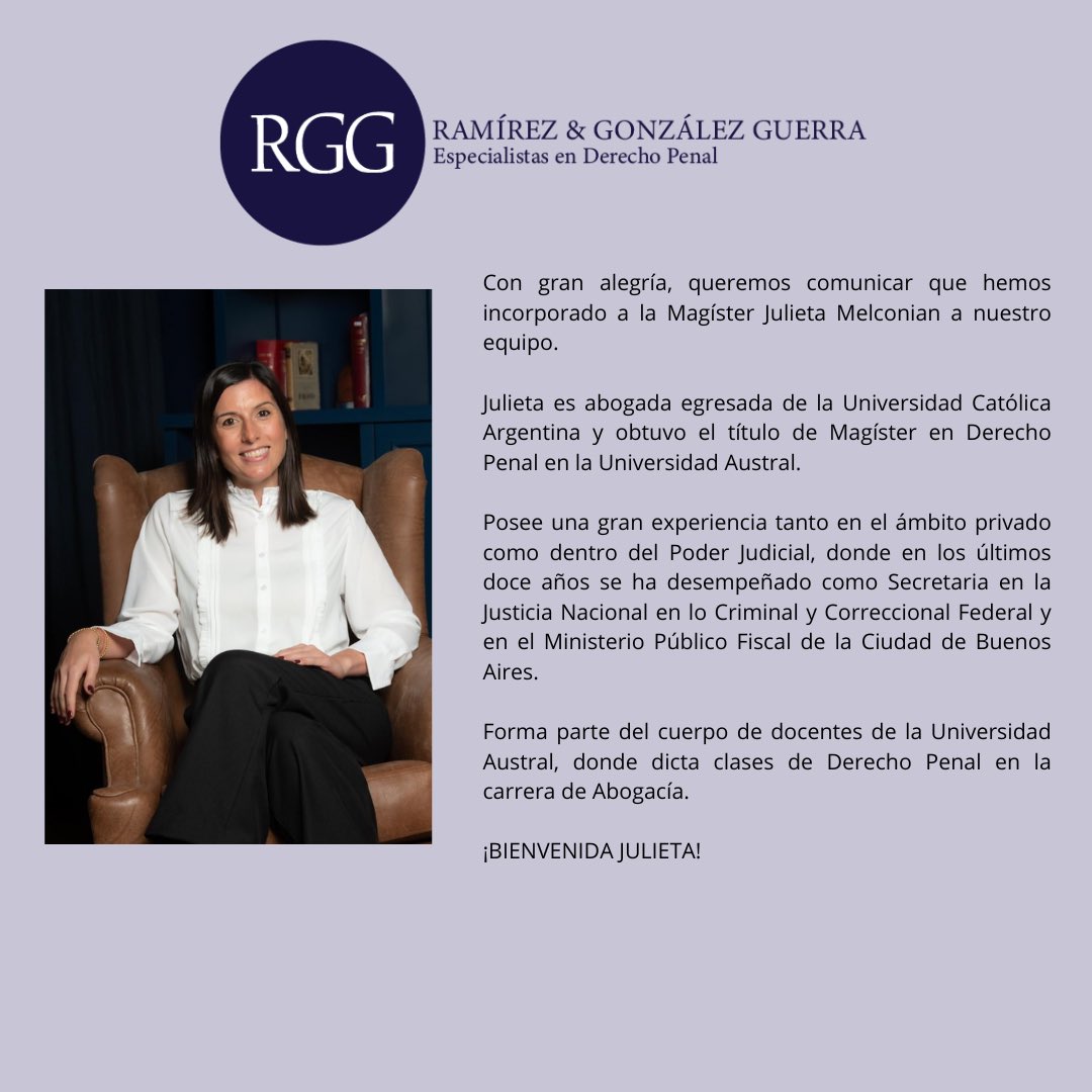 Bienvenida!!! ⁦<a href="/JMelco/">Juli</a>⁩ al equipo de Ramirez&amp;GonzalezGuerra. Especialistas en Derecho Penal
