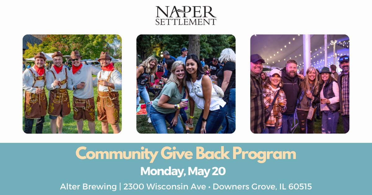 NaperSettlement's tweet image. We're excited to partner with @AlterBeer for their Community Give Back Program! On Monday, May 20, $1 of every adult beverage sold that day at Alter Brewing in Downers Grove will be donated back to Naper Settlement. Stop by to show your support!