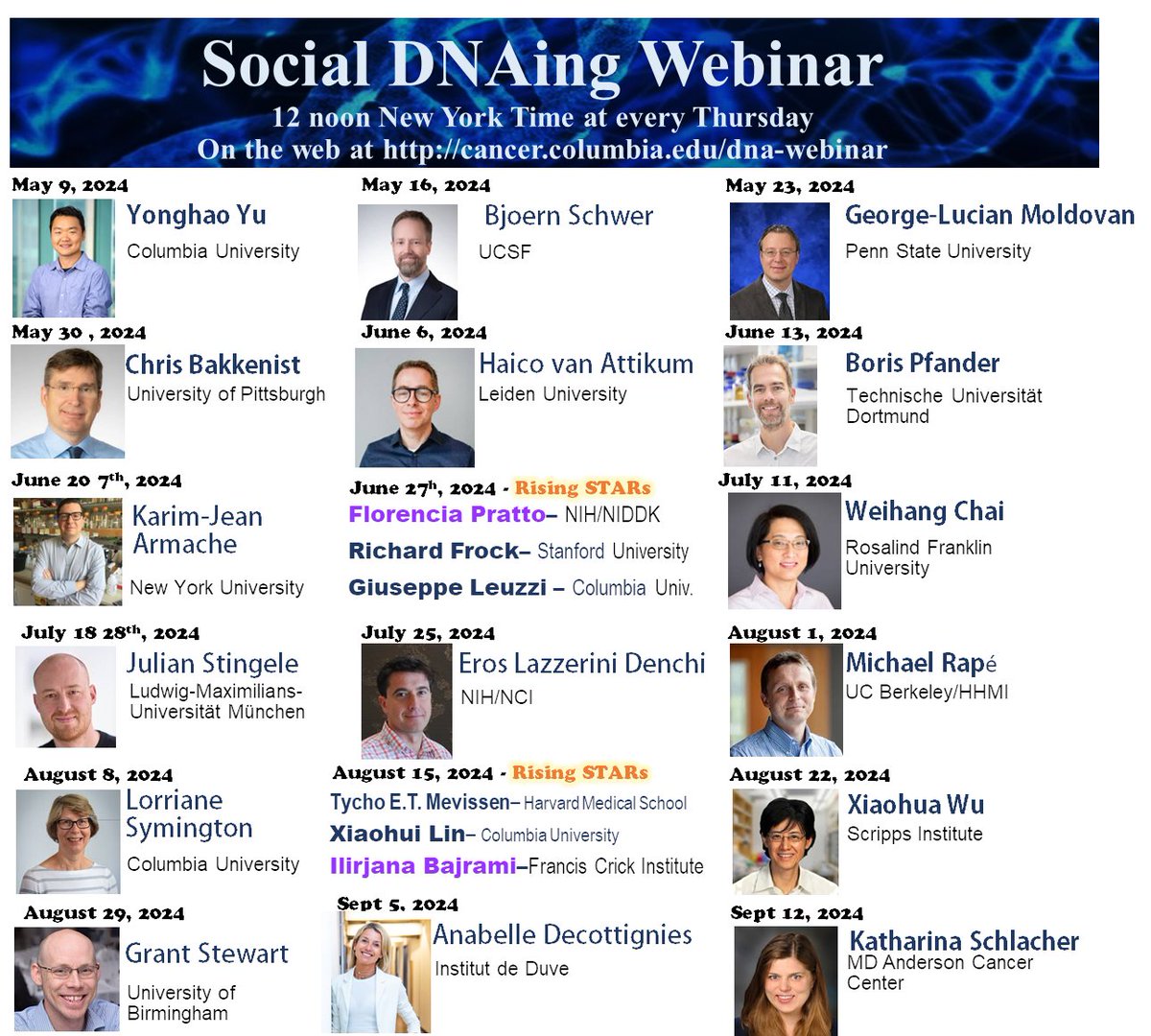 Where is the spring? Are you ready for the summer? Social DNAing is. Check out our 2024 late spring and summer speakers. The website will be updated soon: cancer.columbia.edu/research/progr…. Thank you for helping us RT.