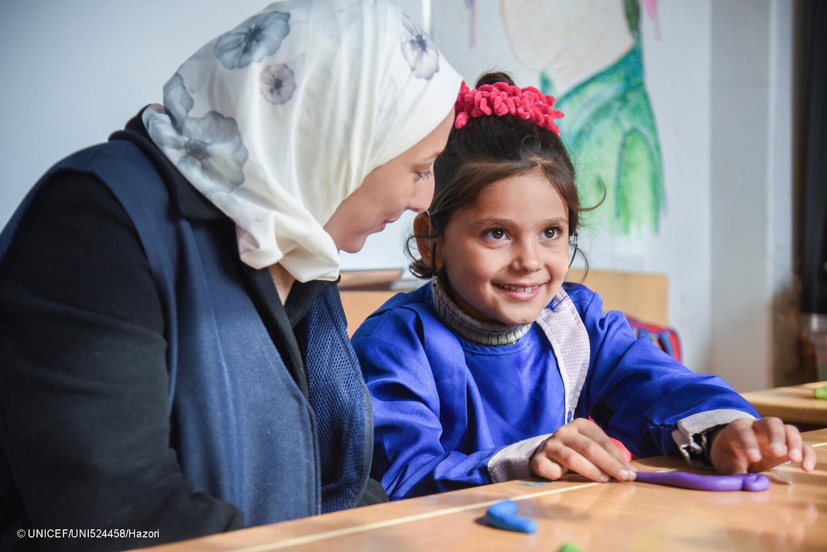 “No one teases me here. The principal & teacher would not allow it,” says 8-year-old Noor who was previously bullied for her hearing disability. UNICEF is helping children with disabilities in Syria with social protection, education & mental health care. #ForEveryChild, support.