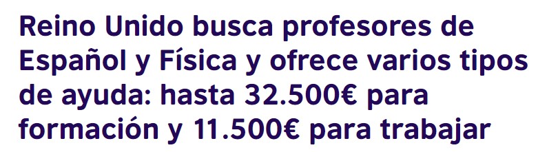 El 🇬🇧 Reino Unido busca profesores de Español y de Física. Ofrece ayudas de hasta 32.000€ para formación y de hasta 11.500€ para trabajar.
Plazo: Hasta el 31 de mayo. <a href="/esBritish/">British Council</a> 
Más info:
➡️ shorturl.at/R3aPs
➡️ shorturl.at/XRjkO