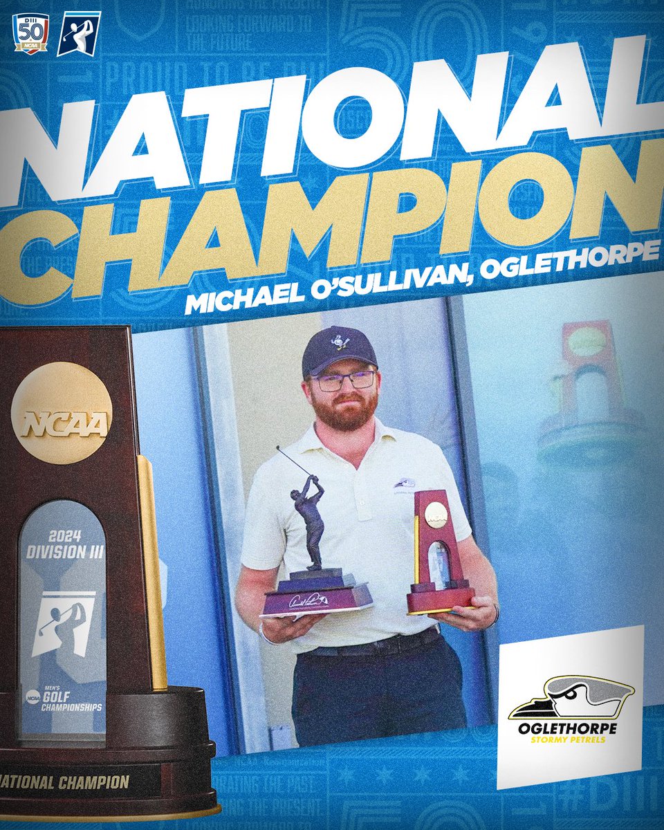 Finishing the tournament with a score of 276 (-13), Michael O'Sullivan of @GoPetrels is the #d3golf champion!

#WhyD3
