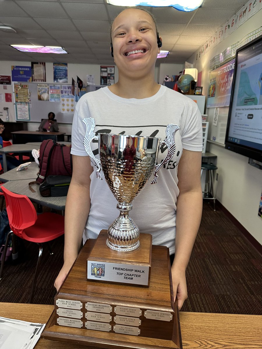 Our trophy is home!! Thank you to Courtney from @bestbuddiestx for bringing our beautiful hardware today! The CHHS engraving looks amazing! We can’t wait to add more in 2024-2025! @bestbuddieschhs #CHPantherPride 🏆 #WeAreGCISD @CHPantherPride