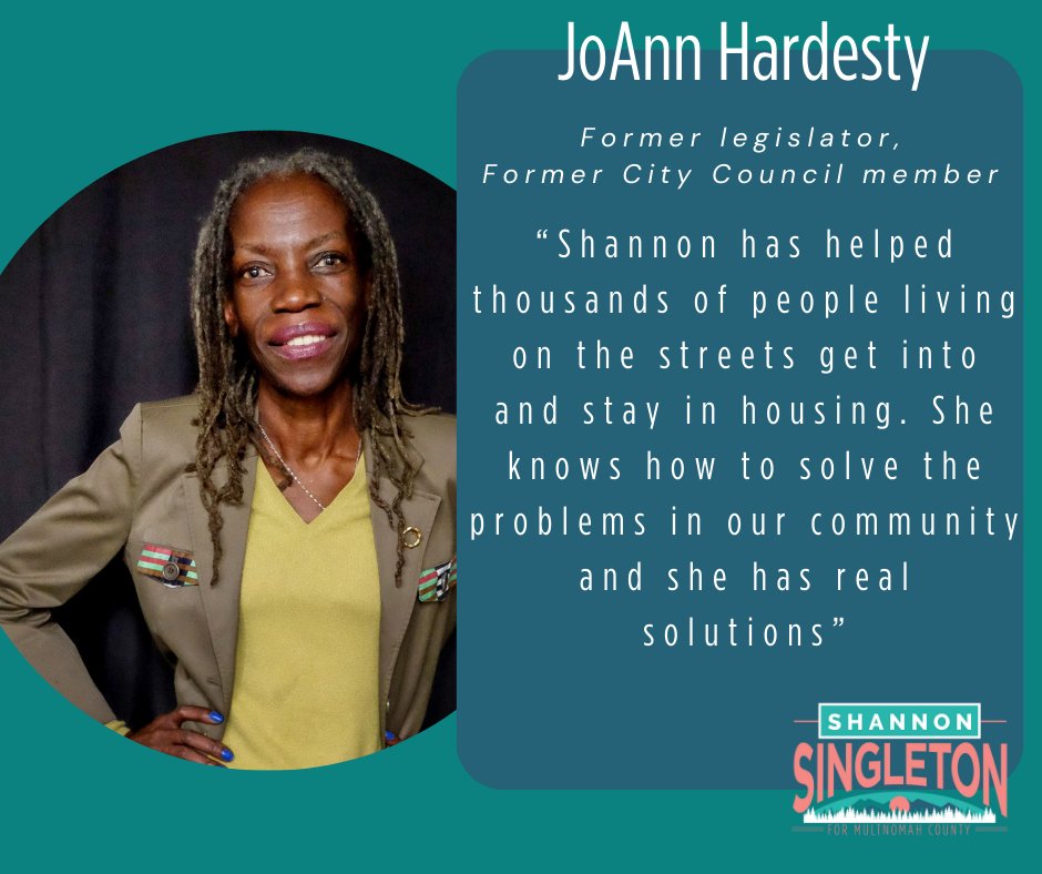 ElectSingleton's tweet photo. Having the support of @JH4PDX is not something I take lightly. Her leadership on racial justice, anti-poverty, and criminal justice reform has had a deep impact on our community. Seeking justice takes experience, compassion, and results. I am ready day 1. #orpol #MultCoD2 https://t.co/giyHdZMh8B