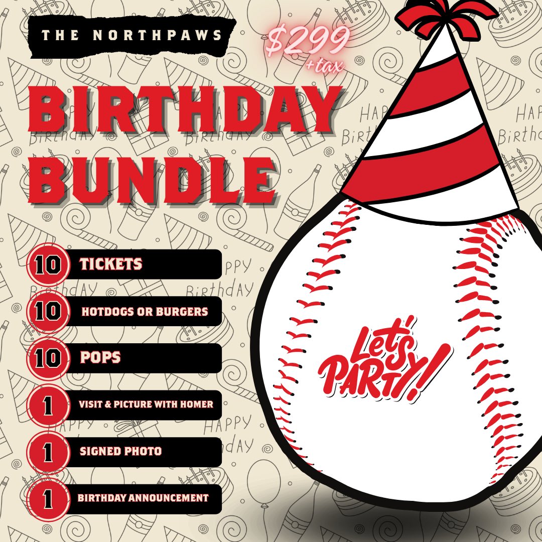 ⚾️🎉 Step up to the plate and celebrate with the Northpaws Birthday Bundle! 🎁🏟️ Bursting with baseball-themed goodies, this bundle is a guaranteed home run for any fan. Let's make this birthday a grand slam of fun and excitement! 🥳⚾️ #NorthpawsBirthday #BaseballBash