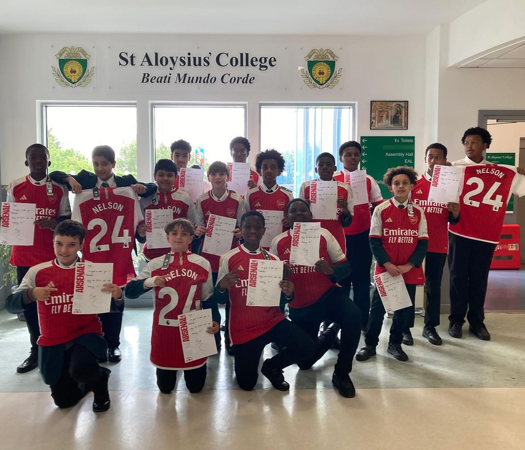 Reiss Nelson donated signed shirts to PLInspires Group from St Aloysius’ College and City of London Academy Islington