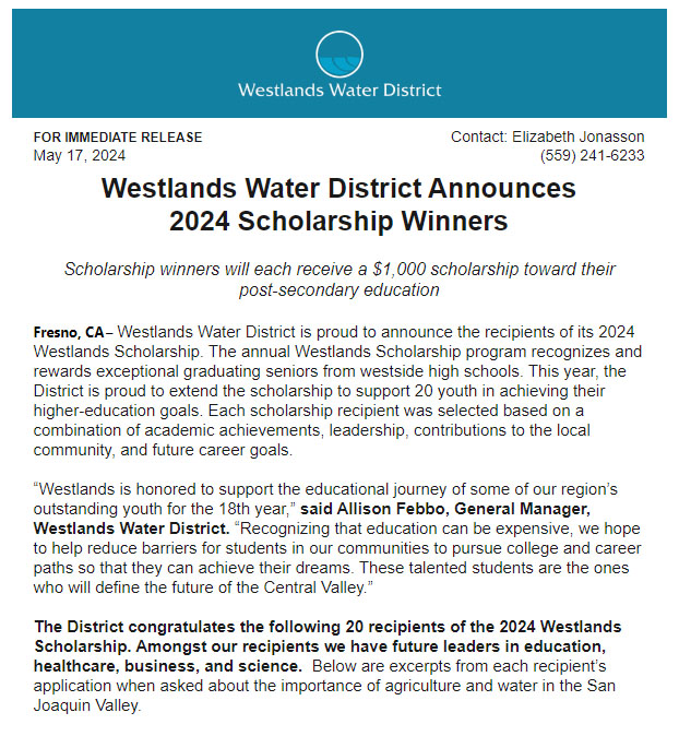 🎓 Westlands is proud to announce the winners of the 2024 Westlands Scholarship! 🌟 20 outstanding seniors have been recognized for their achievements and community contributions. Congratulations to our future leaders! bit.ly/4asT9GB
#WestlandsScholarship #FutureLeaders