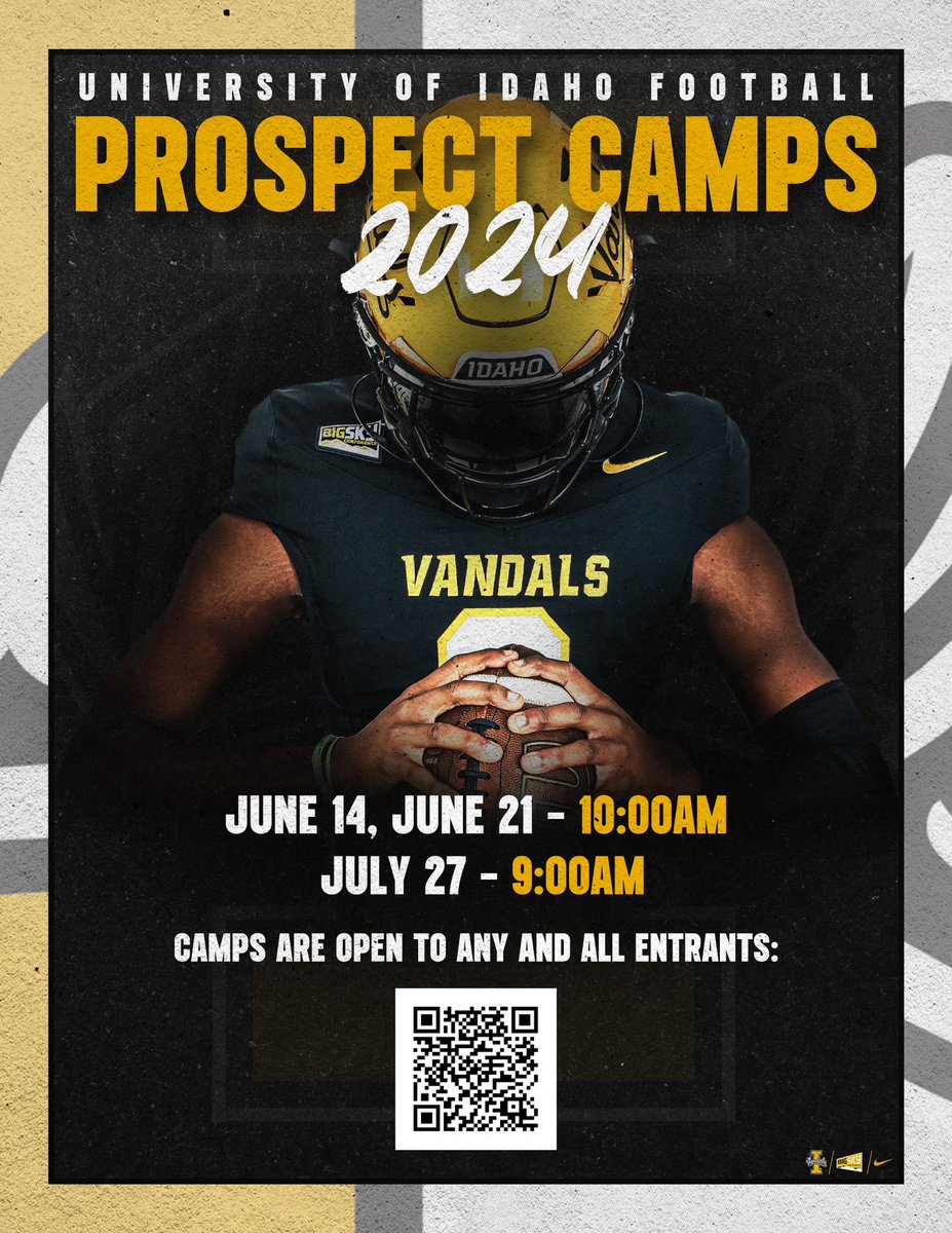 Just 4️⃣ more weeks until the first @VandalFootball camp of the summer. Just one of the few padded camps in the PNW: ✅ Compete ✅ Master your craft ✅ EARN your opportunity 🚨 Specialist join us on the June 21 camp for our specialist camp 🚨 💻 shorturl.at/etFIK ✌️’s⬆️