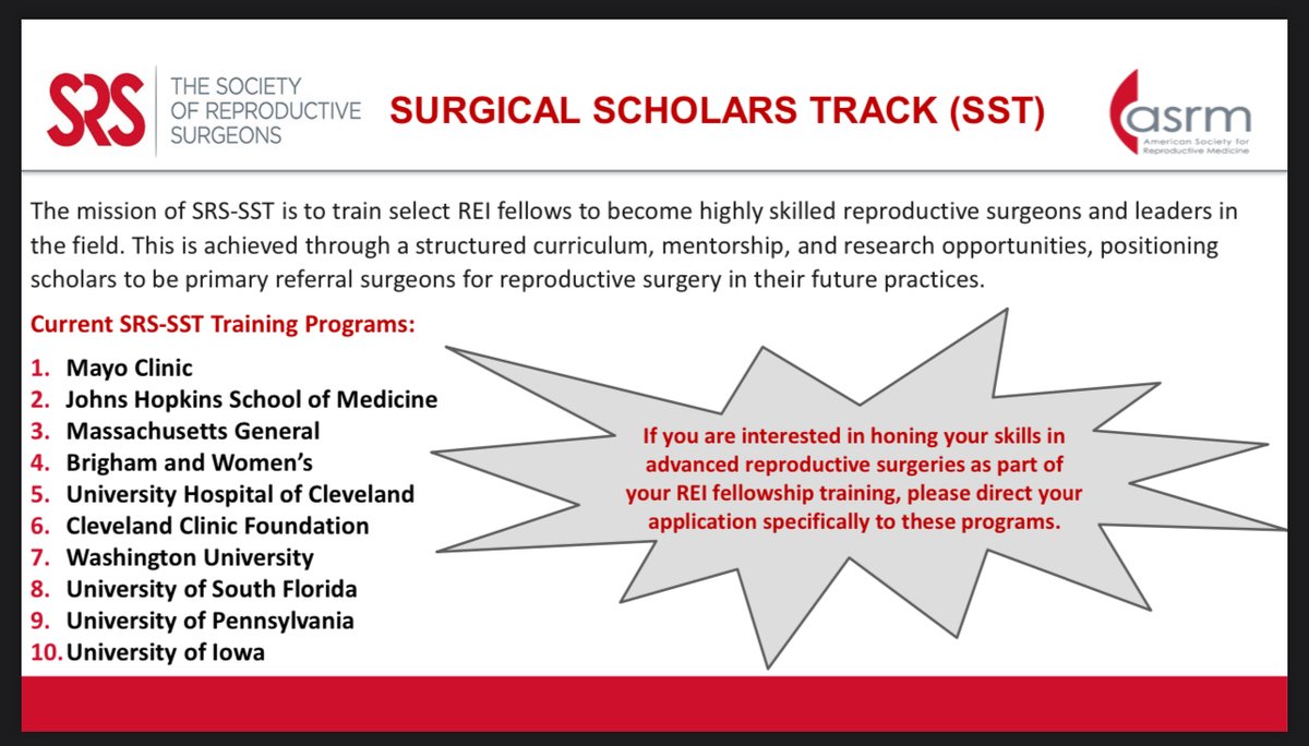 1/ Another thing to consider this #fellowshipfriday - the Society of Reproductive Surgeons (SRS) Surgical Scholars Track (SST)!