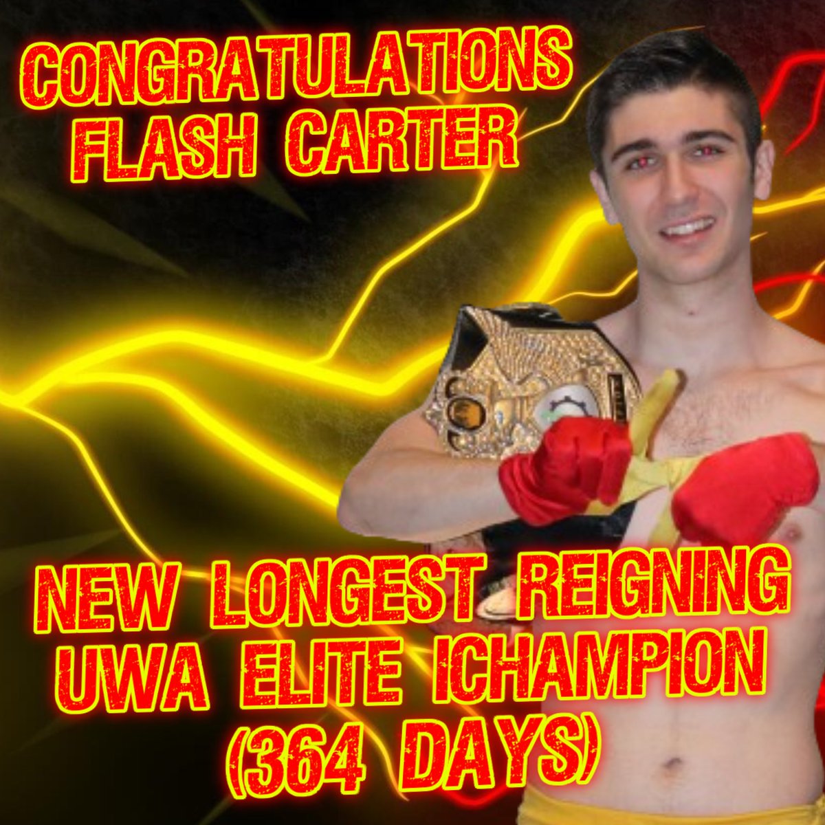 Congratulations to Flash Carter on becoming the new longest reigning UWA Elite iChampion of all time! Flash Carter defeated Joey Adams to capture the UWA Elite iChampionship in a Best 2 out of 3 Falls Match at UWA Elite Gold Rush 2023. Relive that match for free right now at: