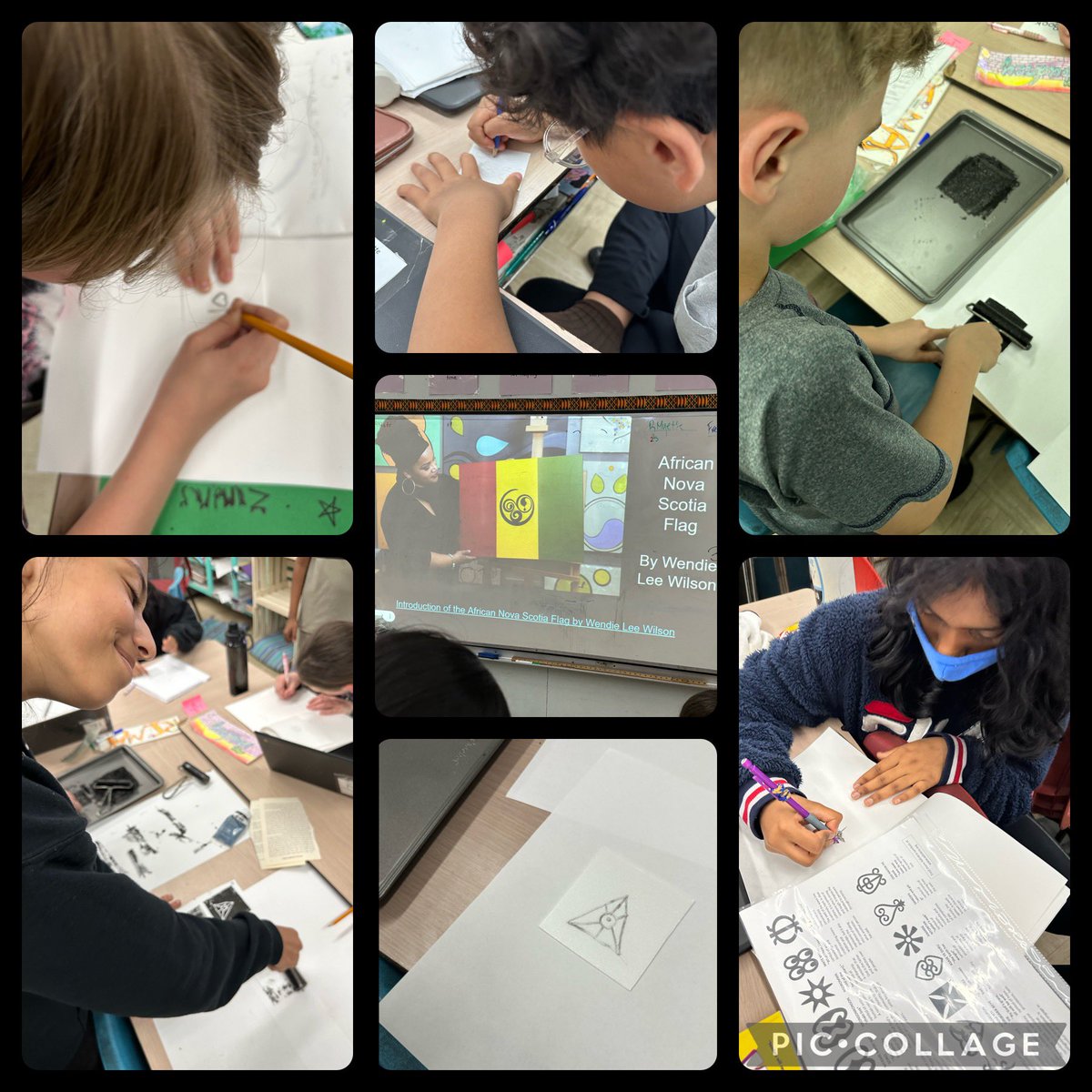 One way 6M celebrated #BlackExcellenceDay was by honouring Wendie Wilson (creator of the African NS Flag). They learned about the Adinkra Symbols of Ghana and designed/created a block print of their own. Stay tuned to see our prints on display. @WmountElem <a href="/novaproud/">Wendie L. Wilson</a>